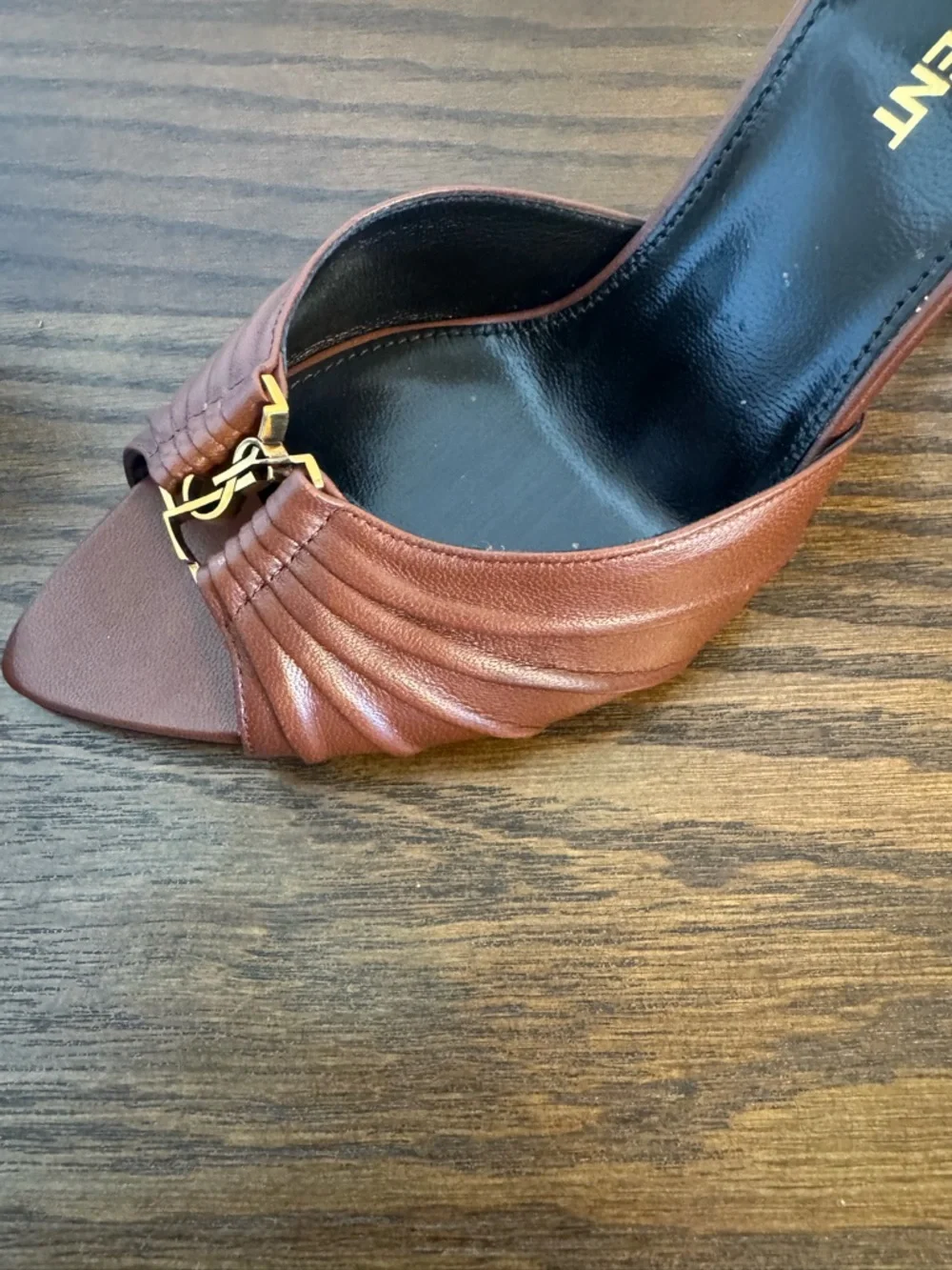 Saint Laurent Babylone Brown Leather Open-Toe Heeled Mulest 36 - Picture 6 of 7